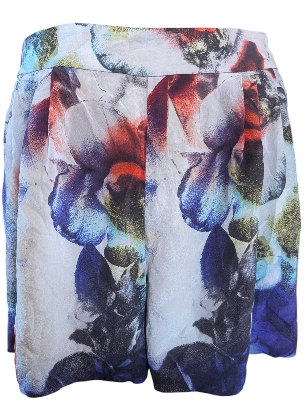 Leifsdottir Anthropologie 100% Silk Abstract Floral Watercolor Shorts Size 12